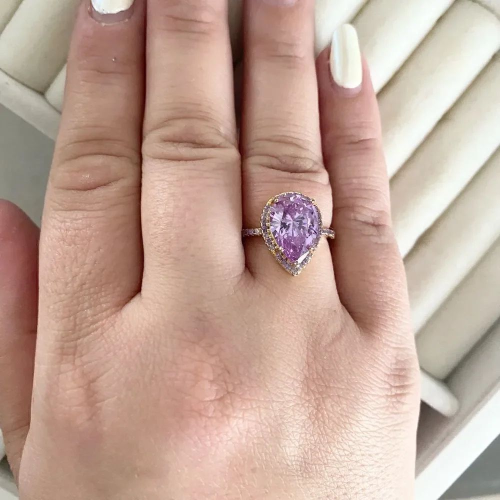 Purple Pear Cut Cubic Zirconia Ring | 925 Sterling Silver | Size 8